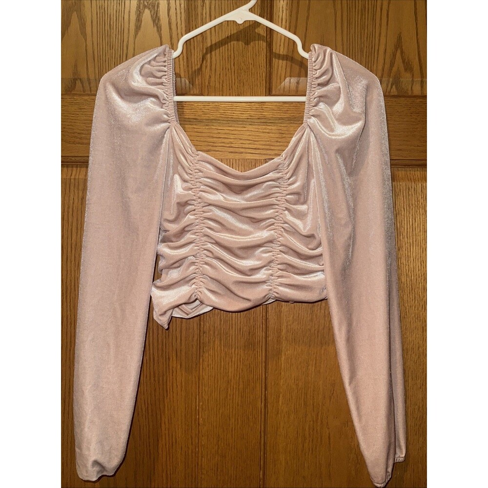 Y2K Pink Velvet Ruched Crop Top Barbie Coquette Boho Fairy LS DIVIDED H&M XS/ S
